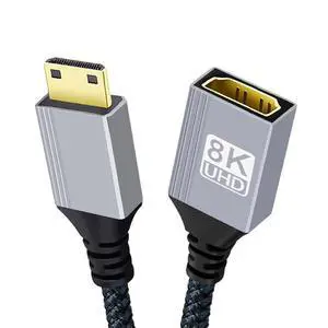 8K HDMI 2.1 Cable,Mini HDMI Male to HDMI Female 8K@60Hz 4K@120Hz 48Gbps Ultra High Speed Gold Plated Braided Cable 17CM/0.55FT for TV, Monitor, Computer 8K HDMI 2.1 Cable,Mini HDMI Male to HDMI Female 8K@60Hz 4K@120Hz 48Gbps Ultra High Speed Gold Plated Braided Cable 17CM/0.55FT for TV, Monitor, Computer