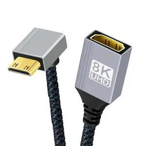 8K HDMI 2.1 Cable,Mini HDMI to HDMI 8K@60Hz 4K@120Hz 48Gbps Ultra High Speed Gold Plated Braided 90 Degree UP Angled Cable 17CM/0.55FT 8K HDMI 2.1 Cable,Mini HDMI to HDMI 8K@60Hz 4K@120Hz 48Gbps Ultra High Speed Gold Plated Braided 90 Degree UP Angled Cable 17CM/0.55FT
