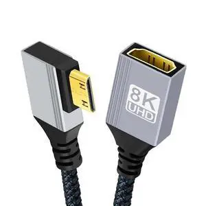 8K HDMI 2.1 Cable,Mini HDMI to HDMI 8K@60Hz 4K@120Hz 48Gbps Ultra High Speed Gold Plated Braided 90 Degree Left Angled Cable 17CM/0.55FT 8K HDMI 2.1 Cable,Mini HDMI to HDMI 8K@60Hz 4K@120Hz 48Gbps Ultra High Speed Gold Plated Braided 90 Degree Left Angled Cable 17CM/0.55FT