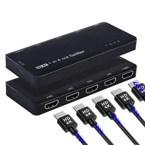 4 Port HDMI 2.0 Splitter 4K@60Hz Distribute 1 in/Signal to 4 Out/Screens, Support HDCP Stack Connection for PS5 4 Port HDMI 2.0 Splitter 4K@60Hz Distribute 1 in/Signal to 4 Out/Screens, Support HDCP Stack Connection for PS5