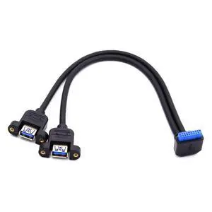 2 Ports USB 3.0 Female to Motherboard 20Pin Male Cable for Front Panel Screw Mount Type 30cm 90 Degree Down Angled 2 Ports USB 3.0 Female to Motherboard 20Pin Male Cable for Front Panel Screw Mount Type 30cm 90 Degree Down Angled