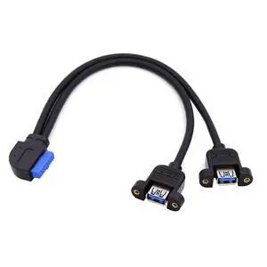 2 Ports USB 3.0 Female to Motherboard 20Pin Male Cable for Front Panel Screw Mount Type 30cm 90 Degree Left Angled 2 Ports USB 3.0 Female to Motherboard 20Pin Male Cable for Front Panel Screw Mount Type 30cm 90 Degree Left Angled