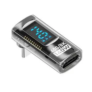 Adapter Transparent Type-C Smart LED Display USB-C Male to Female Extension Adapter USB4.0 40Gbps 140W Up Down Angled 90 Degree Current Voltage Monitoring Adapter Transparent Type-C Smart LED Display USB-C Male to Female Extension Adapter USB4.0 40Gbps 140W Up Down Angled 90 Degree Current Voltage Monitoring