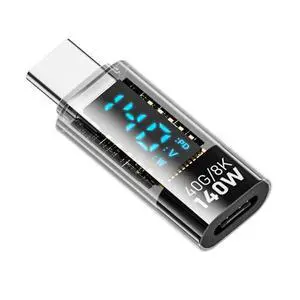 Adapter Transparent Type-C Smart LED Display USB-C Male to Female Extension Adapter USB4.0 40Gbps 140W Current Voltage Monitoring Tester Detector Adapter Transparent Type-C Smart LED Display USB-C Male to Female Extension Adapter USB4.0 40Gbps 140W Current Voltage Monitoring Tester Detector