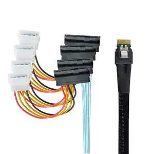 Slimline Cable SAS 4.0 SFF-8654 4i 38pin Host to 4 SAS 29pin SFF-8482 Target Hard Disk Fanout Raid Cable Slimline Cable SAS 4.0 SFF-8654 4i 38pin Host to 4 SAS 29pin SFF-8482 Target Hard Disk Fanout Raid Cable