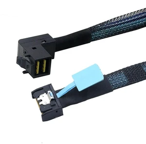 JMT Gen5 MCIO Slimline SFF-8654 4i to HD SFF-8643 Server Connection Cable 90 Degree Right Angle Adapter (100cm) JMT Gen5 MCIO Slimline SFF-8654 4i to HD SFF-8643 Server Connection Cable 90 Degree Right Angle Adapter (100cm)