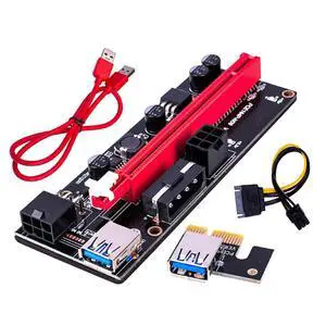 PCI-E 1X to 16X Riser Card Extension Cable USB 3.0 Adapter, 6-Pin Extra Power Supply Support 009S GPU (60CM,Red Cable) PCI-E 1X to 16X Riser Card Extension Cable USB 3.0 Adapter, 6-Pin Extra Power Supply Support 009S GPU (60CM,Red Cable)