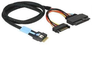Slimline PCIe SFF-8654 4i (38Pin) to SAS U.2 SFF8639 Adapter Cable with SATA 15Pin Power AntiMismating Design (80CM) Slimline PCIe SFF-8654 4i (38Pin) to SAS U.2 SFF8639 Adapter Cable with SATA 15Pin Power AntiMismating Design (80CM)