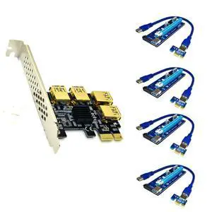 JMT PCI-E 1x to 16x Riser Card PCI-Express 1 to 4 Slot PCIe USB3.0 Adapter Port Multiplier Miner Card for BTC Bitcoin Miner Mining (4*sata Cables) JMT PCI-E 1x to 16x Riser Card PCI-Express 1 to 4 Slot PCIe USB3.0 Adapter Port Multiplier Miner Card for BTC Bitcoin Miner Mining (4*sata Cables)