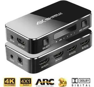Switch 2.0 4K HDMI Splitter Switch 4 In 1 Out HDMI Switcher Audio Extractor ARC Switch 2.0 4K HDMI Splitter Switch 4 In 1 Out HDMI Switcher Audio Extractor ARC
