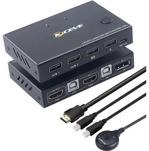 KVM Switch 2 Port Box, Displayport and HDMI Switcher for 2 Computers Sharing One KVM Switch 2 Port Box, Displayport and HDMI Switcher for 2 Computers Sharing One