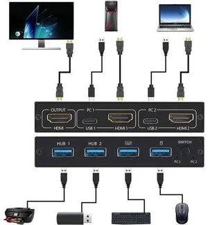 For 2 PC Sharing Keyboard And Mouse For Printer 2 Port USB HDMI KVM Switch Box 4 For 2 PC Sharing Keyboard And Mouse For Printer 2 Port USB HDMI KVM Switch Box 4