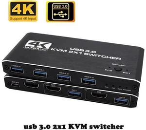 4K USB KVM Switch USB 3.0 Switcher HDMI-compatible KVM Switch 2 In 1 Out for 2 P 4K USB KVM Switch USB 3.0 Switcher HDMI-compatible KVM Switch 2 In 1 Out for 2 P