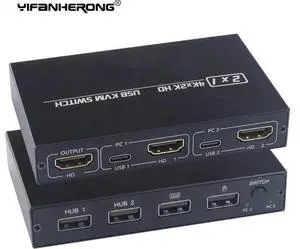 4K KVM Switch HDMI-Compatible 2 Port Box USB for Shared Monitor Keyboard And Mou 4K KVM Switch HDMI-Compatible 2 Port Box USB for Shared Monitor Keyboard And Mou