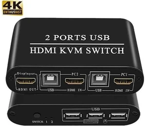HDMI Switch 2 IN 1 OUT 4K 2 Ports USB with 3 USB 2.0 Ports for 2 Computers Share HDMI Switch 2 IN 1 OUT 4K 2 Ports USB with 3 USB 2.0 Ports for 2 Computers Share