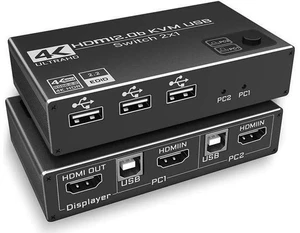 2 Port HDMI KVM Switch, USB HDMI Switch 4K, with 3x USB 2.0 Hub, 4K @60Hz 2 in 1 2 Port HDMI KVM Switch, USB HDMI Switch 4K, with 3x USB 2.0 Hub, 4K @60Hz 2 in 1