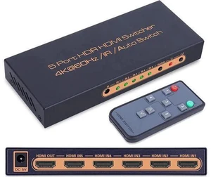 Switch 5 In 1 Out, 5x1 HDMI Switcher 4K @60Hz,HDMI Switch with Remote,HDMI Split Switch 5 In 1 Out, 5x1 HDMI Switcher 4K @60Hz,HDMI Switch with Remote,HDMI Split