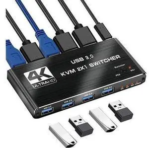 USB 3.0 KVM Switch HDMI 2 Port Box, 4K @60Hz HDMI USB KVM Switches for 2 Compute USB 3.0 KVM Switch HDMI 2 Port Box, 4K @60Hz HDMI USB KVM Switches for 2 Compute