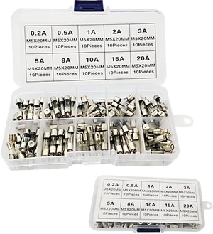 100Pcs Glass Fuse Fine Fuses Assortment Car Glass Tube Fuses 0.2A-20A, 5x20mm, S 100Pcs Glass Fuse Fine Fuses Assortment Car Glass Tube Fuses 0.2A-20A, 5x20mm, S