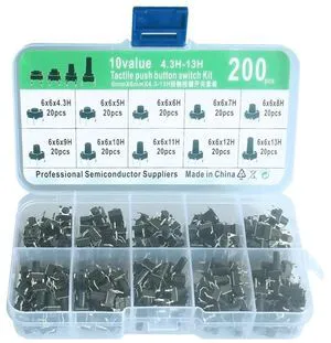 200pcs 6x6mm Tact Switch Tactile Push Button Switch Assortment Kit Height from 4 200pcs 6x6mm Tact Switch Tactile Push Button Switch Assortment Kit Height from 4