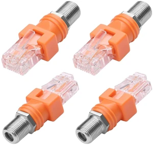 F to RJ45 Converter Adapter 4 Pack R-F Female to RJ45 Male Ethernet Coaxial Coup F to RJ45 Converter Adapter 4 Pack R-F Female to RJ45 Male Ethernet Coaxial Coup