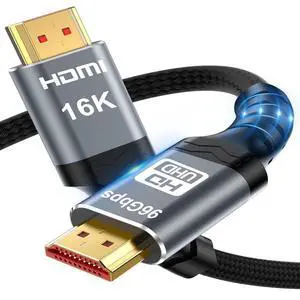 HDMI 2.2 Cable 16.4FT (5M), 28AWG Ultra High Speed HDMI Cable, 16K@60Hz, 8K@60Hz, 4K@240Hz, eARC, HDR10+, 48Gbps, 3D, Ethernet, Gold-Plated HDMI Cable for TV, Monitor, Projector, Gaming HDMI 2.2 Cable 16.4FT (5M), 28AWG Ultra High Speed HDMI Cable, 16K@60Hz, 8K@60Hz, 4K@240Hz, eARC, HDR10+, 48Gbps, 3D, Ethernet, Gold-Plated HDMI Cable for TV, Monitor, Projector, Gaming