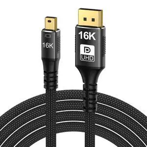 Mini DisplayPort to DisplayPort 2.1 Cable 9.8FT (3M), 80Gbps DP Cable, 16K@60Hz, 8K@120Hz, DSC 1.2a, HDR Mini DisplayPort to DisplayPort 2.1 Cable 9.8FT (3M), 80Gbps DP Cable, 16K@60Hz, 8K@120Hz, DSC 1.2a, HDR