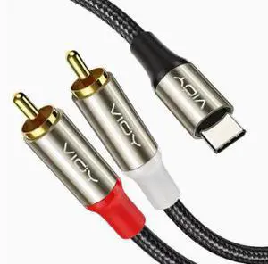 1M USB-C to Dual RCA Male Audio Cable, Type-C Digital Audio Adapter with KT0200 DAC Chip for Speaker, Amplifier, Sound System & Home Theater 1M USB-C to Dual RCA Male Audio Cable, Type-C Digital Audio Adapter with KT0200 DAC Chip for Speaker, Amplifier, Sound System & Home Theater