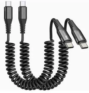 3M USB-C to USB-C Coiled Charging Cable 100W PD Fast Charging Cable, 5A Spring Design Type-C Cable for Car, Laptop, Phone & USB-C Devices 3M USB-C to USB-C Coiled Charging Cable 100W PD Fast Charging Cable, 5A Spring Design Type-C Cable for Car, Laptop, Phone & USB-C Devices
