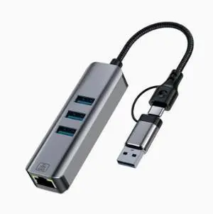 USB-C 2.5G Ethernet Hub, Dual Connector Type-C Network Adapter with 3 USB 3.0 Ports 5Gbps Data Transfer Aluminum Alloy Hub for Laptop Tablet Phone USB-C 2.5G Ethernet Hub, Dual Connector Type-C Network Adapter with 3 USB 3.0 Ports 5Gbps Data Transfer Aluminum Alloy Hub for Laptop Tablet Phone
