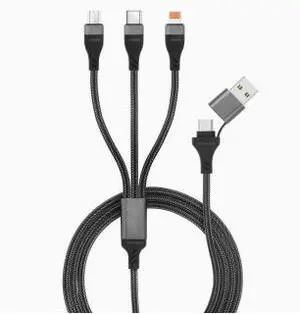 100W USB C Fast Charging Cable, 1.2M 3-in-1 Braided Charging Cord with Type-C, Lightning and Micro USB Connectors, Multi Device Power Cable 100W USB C Fast Charging Cable, 1.2M 3-in-1 Braided Charging Cord with Type-C, Lightning and Micro USB Connectors, Multi Device Power Cable