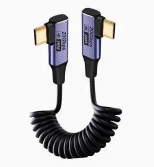 USB-C to USB-C Coiled Cable, 240W PD 3.1 Fast Charging Cable, 20Gbps High Speed Data Transfer, 4K@60Hz Video Output Cable with Dual Right Angle Connectors USB-C to USB-C Coiled Cable, 240W PD 3.1 Fast Charging Cable, 20Gbps High Speed Data Transfer, 4K@60Hz Video Output Cable with Dual Right Angle Connectors