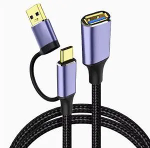 1M 2-in-1 USB-C to USB-A Female Adapter Cable, USB 3.2 to USB 3.0 OTG Extension Cable, 5Gbps High-Speed Data Transfer Braided Cable 1M 2-in-1 USB-C to USB-A Female Adapter Cable, USB 3.2 to USB 3.0 OTG Extension Cable, 5Gbps High-Speed Data Transfer Braided Cable