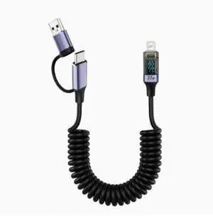 2-in-1 PD 27W Digital Display Spring Charging Cable, USB-C to Lightning Cable with Current Display, Fast Charging Data Cable for iPhone Devices 2-in-1 PD 27W Digital Display Spring Charging Cable, USB-C to Lightning Cable with Current Display, Fast Charging Data Cable for iPhone Devices