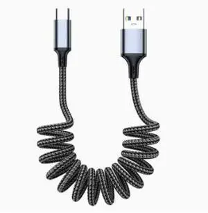 2M Retractable USB-A to USB-C Car Cable, Spring Coiled Data Cable with CarPlay Support, High Speed Charging & Data Transfer for iPhone 15/16/17 and Android Devices 2M Retractable USB-A to USB-C Car Cable, Spring Coiled Data Cable with CarPlay Support, High Speed Charging & Data Transfer for iPhone 15/16/17 and Android Devices