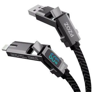 4-in-1 Multi Charging Cable with LED Display, One Cable for USB-C & Lightning Devices, 60W Fast Charging Cord, USB A/C to USB C/Lightning for iPhone 17/16/15, iPad, MacBook, Samsung(5 ft) 4-in-1 Multi Charging Cable with LED Display, One Cable for USB-C & Lightning Devices, 60W Fast Charging Cord, USB A/C to USB C/Lightning for iPhone 17/16/15, iPad, MacBook, Samsung(5 ft)