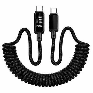 240W USB C Retractable Coiled Cable with LED Display, CarPlay Cable | Retractable Coiled USB C Cable with LED Display, 240W Fast Charging CarPlay Cable for Clean & Organized Car Charging 240W USB C Retractable Coiled Cable with LED Display, CarPlay Cable | Retractable Coiled USB C Cable with LED Display, 240W Fast Charging CarPlay Cable for Clean & Organized Car Charging