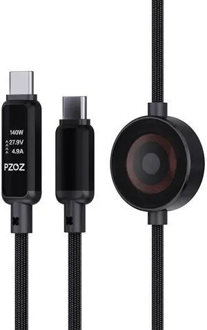 2-in-1 USB C Apple Watch Charger Cable, 140W Fast Charging Cord | 140W USB-C fast charging cable with Apple Watch charging and LED display, combining two charging needs in one cable. 2-in-1 USB C Apple Watch Charger Cable, 140W Fast Charging Cord | 140W USB-C fast charging cable with Apple Watch charging and LED display, combining two charging needs in one cable.