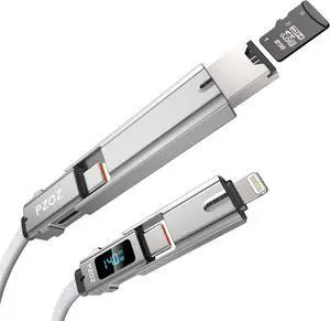 5-in-1 OTG Cable with USB C Fast Charging LED Display and Micro SD Card Reader, Multi USBC Charger Combo Lightning/Type C/USB A TF Card OTG for iPhone iPad MacBook AirPods Pro Samsung-140W 5 ft 5-in-1 OTG Cable with USB C Fast Charging LED Display and Micro SD Card Reader, Multi USBC Charger Combo Lightning/Type C/USB A TF Card OTG for iPhone iPad MacBook AirPods Pro Samsung-140W 5 ft