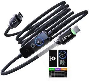 240W USB C to USB C Cable with TFT Touch Screen,PD3.1 Fast Charge Cord | TFT Power Meter, Smart LED Indicator, E-Marker 3.0, Premium Braided Nylon, for iPhone 17 16 15, MacBook, Laptop,Tablet,4FT 240W USB C to USB C Cable with TFT Touch Screen,PD3.1 Fast Charge Cord | TFT Power Meter, Smart LED Indicator, E-Marker 3.0, Premium Braided Nylon, for iPhone 17 16 15, MacBook, Laptop,Tablet,4FT