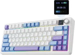 F75 MAX Wireless Mechanical Keyboard with TFT Screen and Knob, Gasket Gaming Keyboard in 75% Layout, Hot Swappable, RGB Backlight, for PC/Mac/Linux (Blue&White&Purple) F75 MAX Wireless Mechanical Keyboard with TFT Screen and Knob, Gasket Gaming Keyboard in 75% Layout, Hot Swappable, RGB Backlight, for PC/Mac/Linux (Blue&White&Purple)