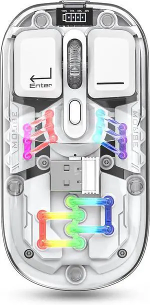 Wireless Bluetooth Mouse, Transparent BT + 2.4G Dual-Mode Mechanical Mouse with Magnetic Top Cover, Rechargeable RGB Backlit Gaming Mouse for Gaming/Esports/Desktop/Laptops/Tablets (White) Wireless Bluetooth Mouse, Transparent BT + 2.4G Dual-Mode Mechanical Mouse with Magnetic Top Cover, Rechargeable RGB Backlit Gaming Mouse for Gaming/Esports/Desktop/Laptops/Tablets (White)