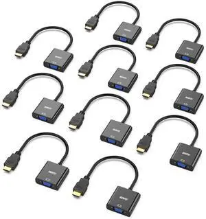HDMI to VGA, 10 Pack, Gold-Plated HDMI to VGA Adapter (Male to Female) for Computer, Desktop, Laptop, PC, Monitor, Projector, HDTV, Chromebook, Raspberry Pi, Roku, Xbox and More - Black HDMI to VGA, 10 Pack, Gold-Plated HDMI to VGA Adapter (Male to Female) for Computer, Desktop, Laptop, PC, Monitor, Projector, HDTV, Chromebook, Raspberry Pi, Roku, Xbox and More - Black