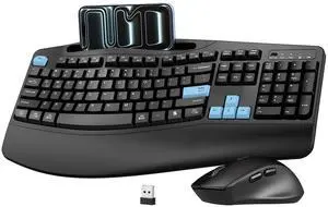 Wireless Keyboard and Mouse Combo, Full Size Ergonomic Wave Keys(Blue) Wireless Keyboard and Mouse Combo, Full Size Ergonomic Wave Keys(Blue)