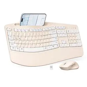 Wireless Keyboard and Mouse Combo, 2.4G Ergonomic Wave Keys(Milk Tea-A) Wireless Keyboard and Mouse Combo, 2.4G Ergonomic Wave Keys(Milk Tea-A)