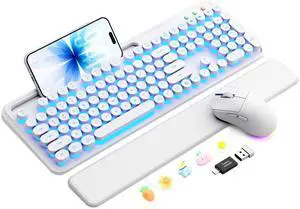 Wireless Keyboard and Mouse Combo - Backlit Typewriter Keyboard with Magnetic Wrist Rest & Phone Holder, Light Up Round Keys, 2.4GHz Cordless Set for Mac, Windows, PC, (Cloud Dancer White) Wireless Keyboard and Mouse Combo - Backlit Typewriter Keyboard with Magnetic Wrist Rest & Phone Holder, Light Up Round Keys, 2.4GHz Cordless Set for Mac, Windows, PC, (Cloud Dancer White)