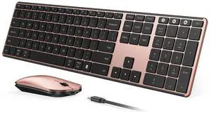 Wireless Bluetooth Keyboard and Mouse Combo, SKM64-3 Rechargeable Slim Quiet Keyboard Mouse, 3 Multi-Device Connection, Compatible for Windows 11/10 PC Laptop Mac MacBook iPad, Black Rose Gold Wireless Bluetooth Keyboard and Mouse Combo, SKM64-3 Rechargeable Slim Quiet Keyboard Mouse, 3 Multi-Device Connection, Compatible for Windows 11/10 PC Laptop Mac MacBook iPad, Black Rose Gold