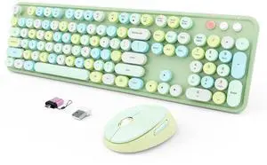 Wireless Keyboard and Mouse Combo, Ergonomic Full Size Typewriter Retro Round Keycaps Keyboard, Compatible with Windows, PC, Perfer for Home and Office Keyboards (Green Wireless Keyboard and Mouse Combo, Ergonomic Full Size Typewriter Retro Round Keycaps Keyboard, Compatible with Windows, PC, Perfer for Home and Office Keyboards (Green