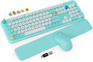 Wireless Keyboard and Mouse Combo - Cute Typewriter Keyboard with Detachable Wrist Rest, Retro Round Keycaps, Foldable Legs, 2.4GHz Full-Size for PC, Laptop, Windows - (Glacier Blue) Wireless Keyboard and Mouse Combo - Cute Typewriter Keyboard with Detachable Wrist Rest, Retro Round Keycaps, Foldable Legs, 2.4GHz Full-Size for PC, Laptop, Windows - (Glacier Blue)