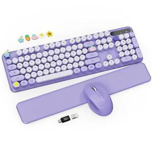 Wireless Keyboard and Mouse Combo - Cute Typewriter Keyboard with Detachable Wrist Rest, Retro Round Keycaps, Foldable Legs, 2.4GHz Full-Size Keyboard for PC, Laptop, Mac, Windows - (Purple) Wireless Keyboard and Mouse Combo - Cute Typewriter Keyboard with Detachable Wrist Rest, Retro Round Keycaps, Foldable Legs, 2.4GHz Full-Size Keyboard for PC, Laptop, Mac, Windows - (Purple)